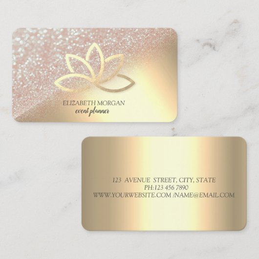 Modern Elegant Gold Glitter Bokeh Ombre Gold Lotus Visitekaartje (Voorkant / Achterkant)