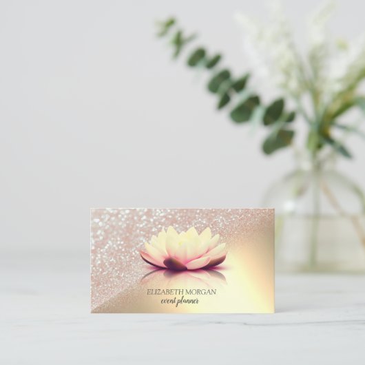 Modern Elegant Gold Glitter Bokeh Ombre Lotus Visitekaartje (Staand voorkant)