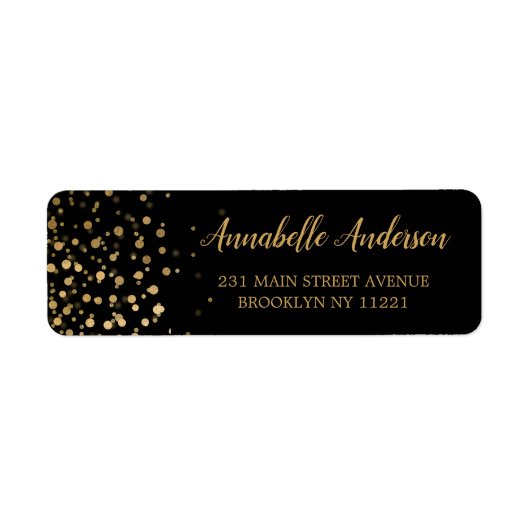 Modern elegant Gold Glitter Confetti Script Black Etiket (Voorkant)