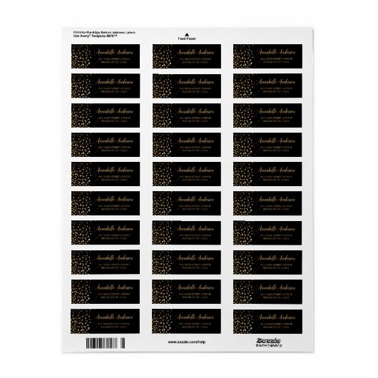 Modern elegant Gold Glitter Confetti Script Black Etiket (Full Sheet)