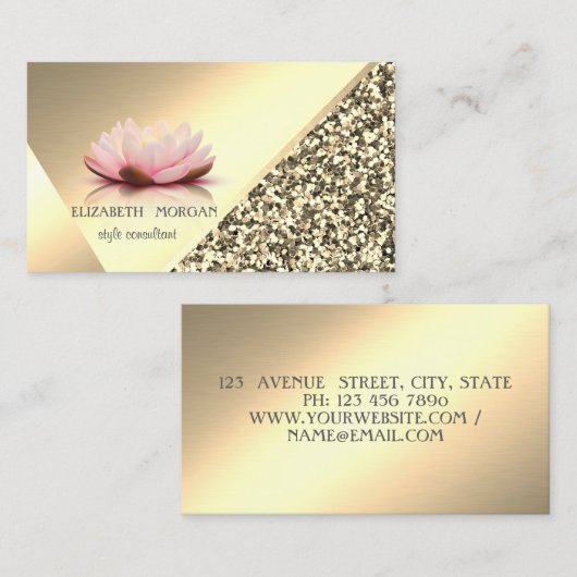 Modern Elegant Gold Glitter, Geometric, Lotus Visitekaartje (Voorkant / Achterkant)