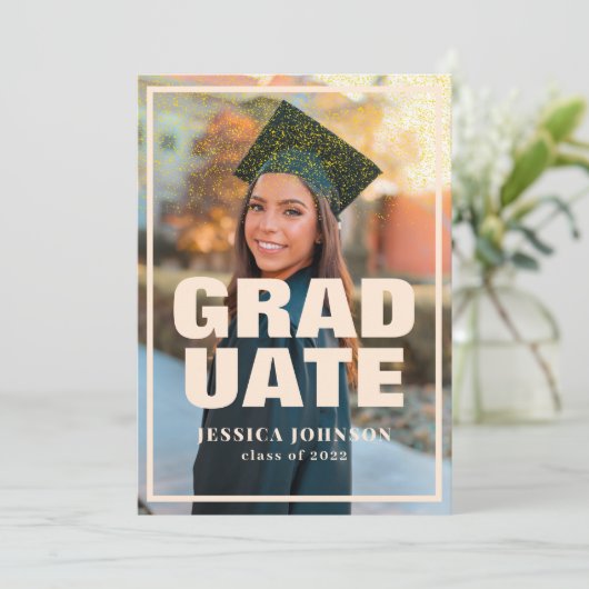 Modern Elegant Gold Glitter Photo Afstuderen Kaart (Staand voorkant)