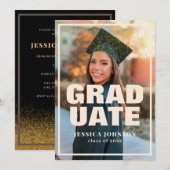 Modern Elegant Gold Glitter Photo Afstuderen Kaart (Voorkant / Achterkant)