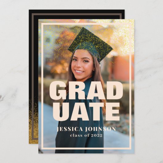 Modern Elegant Gold Glitter Photo Afstuderen Kaart (Voorkant / Achterkant)