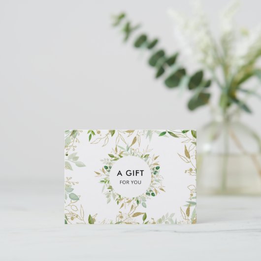 Modern Elegant Gold Greenery Gift Certificate Kortingskaartje (Staand voorkant)