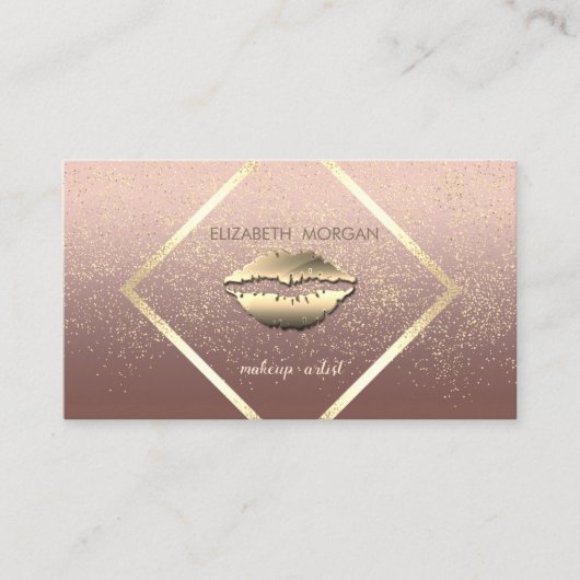 Modern Elegant, Gold Lijst, Confetti, lips Visitekaartje (Voorkant)