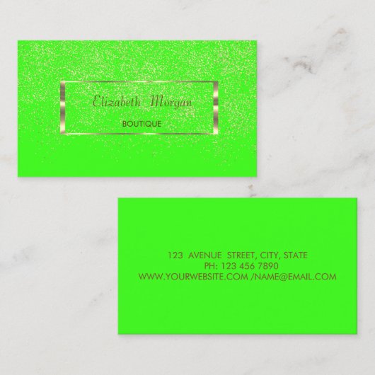 Modern Elegant, Gold Lijst, Confetti Neon Green Visitekaartje (Voorkant / Achterkant)