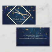 Modern Elegant, Gold Lijst, Navy Blue, Scissors Visitekaartje (Voorkant / Achterkant)