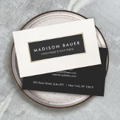 Modern Elegant Gold Lined Black en Beige Linen Visitekaartje