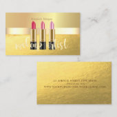 Modern Elegant Gold, lipstick, Makeup Artist Visitekaartje (Voorkant / Achterkant)