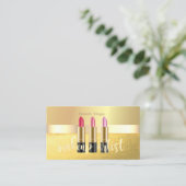 Modern Elegant Gold, lipstick, Makeup Artist Visitekaartje (Staand voorkant)