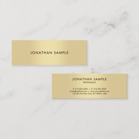 Modern Elegant Gold Look Cool Minimalist Plain Mini Visitekaartje (Voorkant / Achterkant)