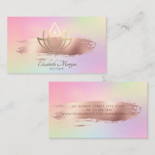 Modern Elegant Gold Lotus Brush Stroke Hologrphic Visitekaartje (Voorkant / Achterkant)