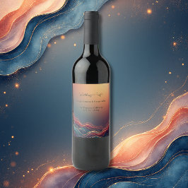 Modern Elegant Gold Marble Navy Terracotta Wedding Wijn Etiket