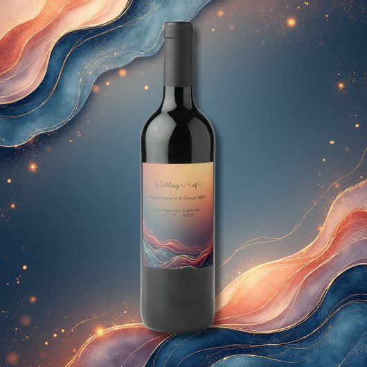 Modern Elegant Gold Marble Navy Terracotta Wedding Wijn Etiket