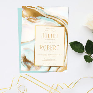 Modern Elegant Gold Mint Green Marble Wedding Kaart