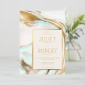 Modern Elegant Gold Mint Green Marble Wedding Kaart (Staand voorkant)