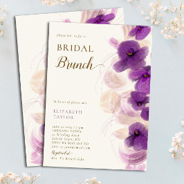 Modern Elegant Gold Paarse Orchids Bridal Brunch Kaart