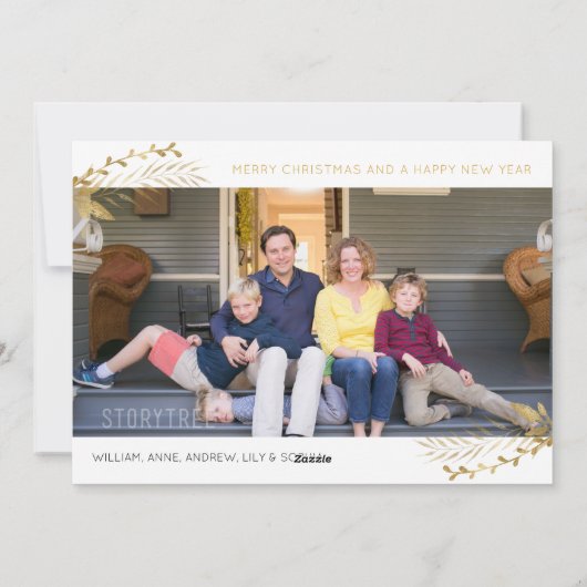 Modern Elegant Gold Peace Joy Kerstmis 5 Foto Feestdagenkaart (Achterkant)