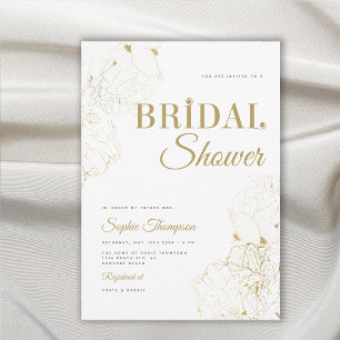 Modern Elegant Gold Peonies Sketch Vrijgezellenfee Kaart