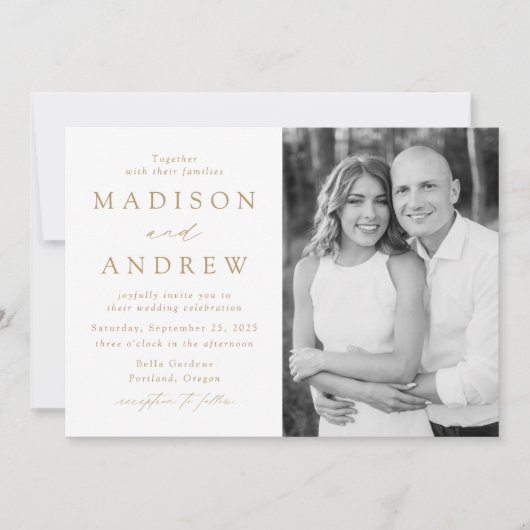 Modern Elegant Gold Photo Wedding Kaart (Voorkant)