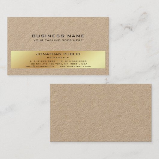 Modern Elegant Gold Premium Kraft Luxe Visitekaartje (Voorkant / Achterkant)