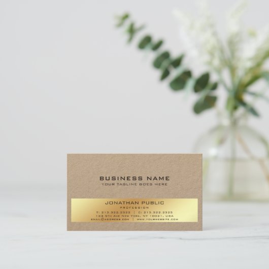 Modern Elegant Gold Premium Kraft Luxe Visitekaartje (Staand voorkant)