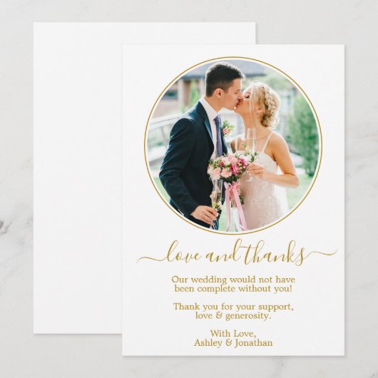 Modern Elegant Gold Round Photo Lijst Wedding Bedankkaart (Voorkant / Achterkant)