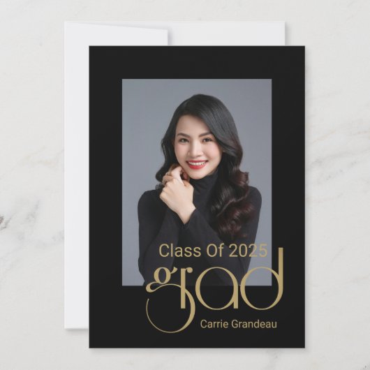 Modern Elegant Gold Script 4Photo Graduation Party Kaart (Voorkant)