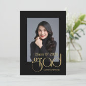 Modern Elegant Gold Script 4Photo Graduation Party Kaart (Staand voorkant)