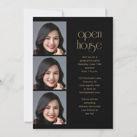 Modern Elegant Gold Script 4Photo Graduation Party Kaart (Achterkant)