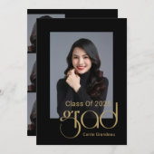 Modern Elegant Gold Script 4Photo Graduation Party Kaart (Voorkant / Achterkant)