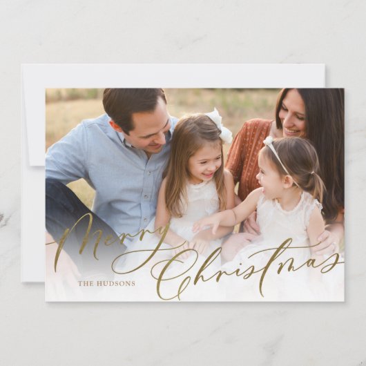 Modern Elegant Gold Script Merry Kerstmis Feestdagenkaart (Voorkant)