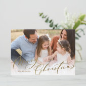Modern Elegant Gold Script Merry Kerstmis Feestdagenkaart (Staand voorkant)