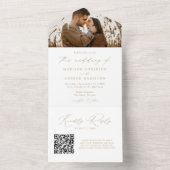 Modern Elegant Gold Script Photo Wedding All In One Uitnodiging (Binnen)