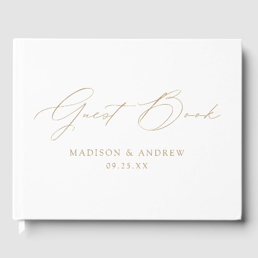 Modern Elegant Gold Script Photo Wedding Gastenboek (Voorkant)
