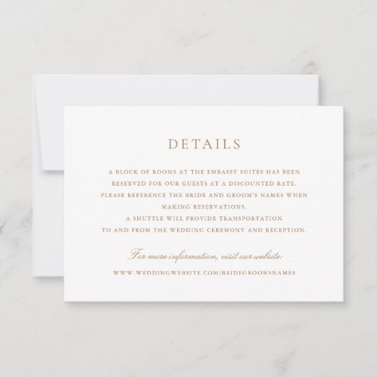 Modern Elegant Gold Script Wedding Details Invoege Kaart (Voorkant)