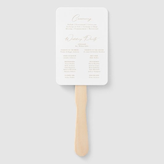 Modern Elegant Gold Script Wedding Program Handwaaier (Achterkant)