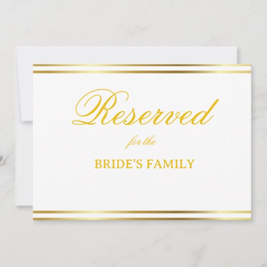 Modern Elegant Gold Script Wedding Reserved Sign (Voorkant)
