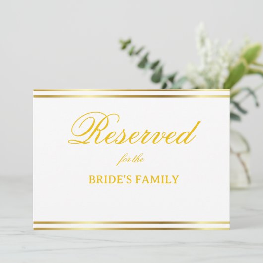 Modern Elegant Gold Script Wedding Reserved Sign (Staand voorkant)