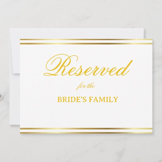 Modern Elegant Gold Script Wedding Reserved Sign (Achterkant)
