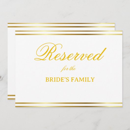Modern Elegant Gold Script Wedding Reserved Sign (Voorkant / Achterkant)