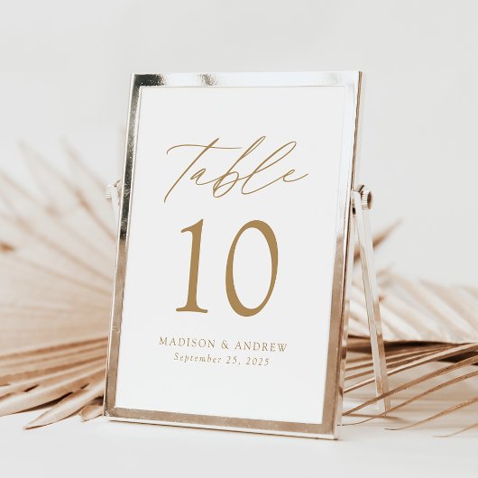Modern Elegant Gold Script Wedding Table Number