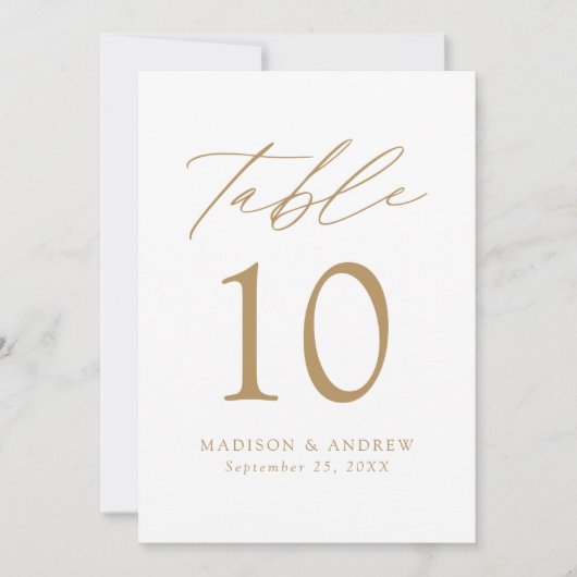 Modern Elegant Gold Script Wedding Table Number (Voorkant)