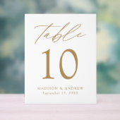 Modern Elegant Gold Script Wedding Table Number Acryl Bord (Neutraal)