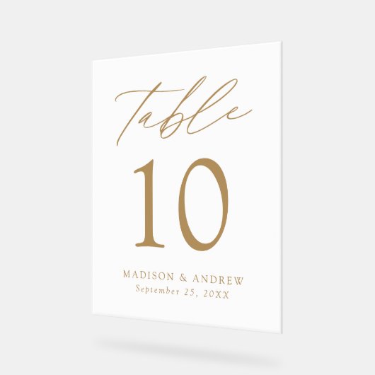 Modern Elegant Gold Script Wedding Table Number Acryl Bord (Hoek)