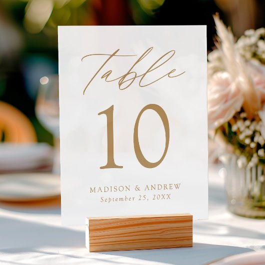 Modern Elegant Gold Script Wedding Table Number Acryl Bord