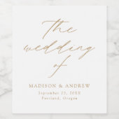 Modern Elegant Gold Script Wedding Wijn Etiket (Enkel label)