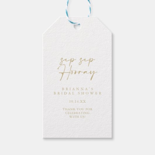 Modern Elegant Gold Sip Hooray Vrijgezellenfeest Cadeaulabel (Voorkant)