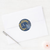 Modern Elegant Gold Sparkle Blue Monogram Initiaal Ronde Sticker (Envelop)